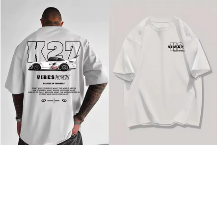 T-shirt Homme Streetwear – Motif Voiture Sport – 100 % Coton