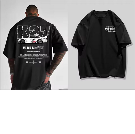 T-shirt Homme Streetwear – Motif Voiture Sport – 100 % Coton