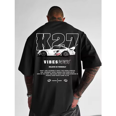 T-shirt Homme Streetwear – Motif Voiture Sport – 100 % Coton